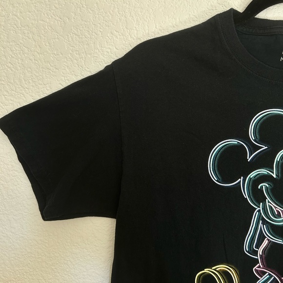 Black T-Shirt with Neon Mickey Mouse Design Fits like a Small Adult - Picture 7 of 11